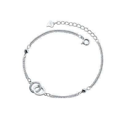 China TRENDY 925 Sterling Silver Bracelet Geometric Interlocking round circle shape charm bracelets jewelry for women for sale