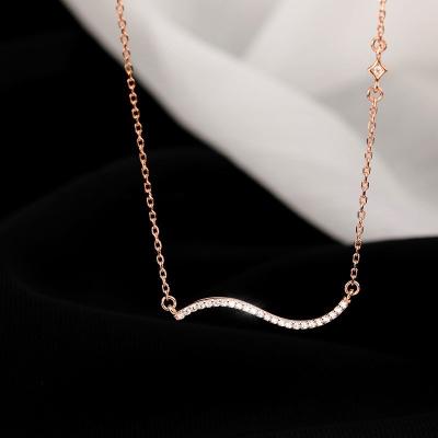 China FASHIONABLE Wave 925 Sterling Silver Cubic Zirconia Geometric Pendant Necklaces Rose Gold Color Plated Chain Necklaces For Women for sale