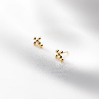 China TRENDY Jewelry 925 Sterling Silver Small Cross Shape Gold Color Stud Earrings For Women Girls for sale