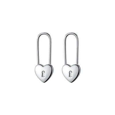 China Cute Jewelry 925 Sterling Silver Lock Shape Hoops Earrings TRENDY Punch Hole Small Heart Stud Earrings For Women for sale