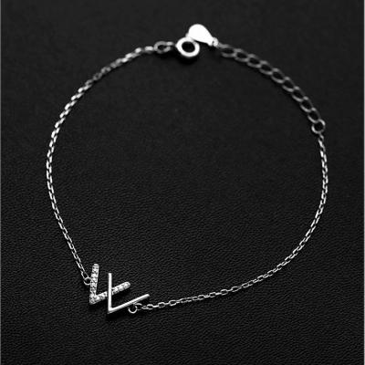 China TRENDY 925 Sterling Silver Zircon Initial Charm Letter W Shape Hand Bracelets Jewelry Gifts For Women for sale