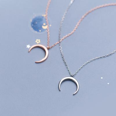 China 925 Sterling Silver TRENDY Necklaces Moon Shape Pendant Rose Gold Color Plated Chain for Women for sale