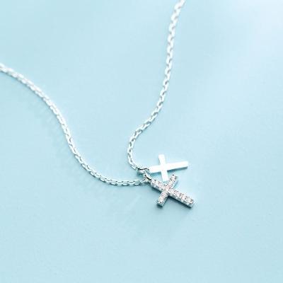 China 925 Sterling Silver Zircon Cross Pendant TRENDY Statement Christian Necklaces Jewelry for Women for sale