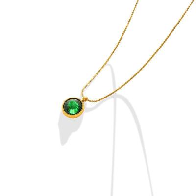 China FASHIONABLE 18k Gold Plated Green Crystal Round Pendant Stainless Steel Jewelry Zircon Necklace For Women for sale