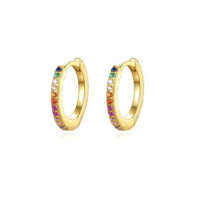 China TRENDY 18K Gold Color Plated Tiny Zircon Rainbow Huggie Circle Hoop Earrings Small For Women Men for sale