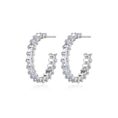 China TRENDY Luxury Fashion Large Zircon Baguette Earring Initial Letter C Form Wholesale Stud Earrings Jewelry For Women for sale