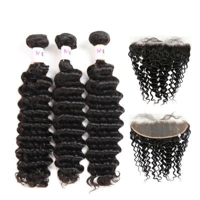 China Deep Wave Deep Wave Hair 3 Bundle With 13x4 13x6 Swiss Lace Headband for sale