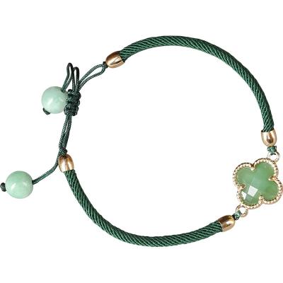 China CLASSIC Green Four Leaf Clover Girlfriend Bracelet Three Women Weaving Pairs Ring Simple Retro Style Hand Rope One Decoration for sale