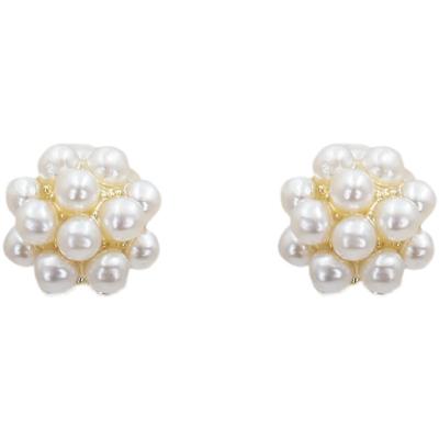 China High-end simple soft temperament ball pearl s925 needle earrings small hard sterling silver women's ear jewelry for sale