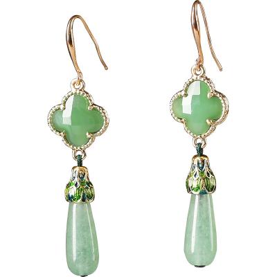 China Antique Religious Green Chinese Style Retro Pure Silver Earrings 2021 New for sale