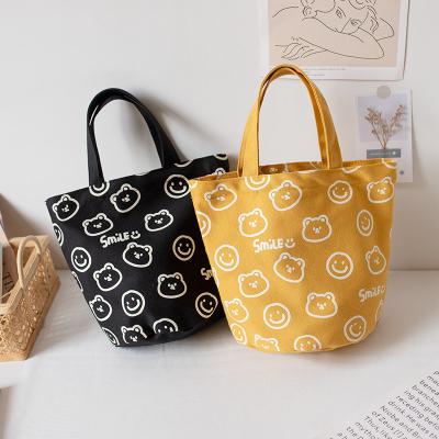 China High Quality New Design Cute Bear Printed Canvas Tote Bag Fashion Large Capacity Student Lunch Bucket Bag Zipper Closure Women Handbags for sale