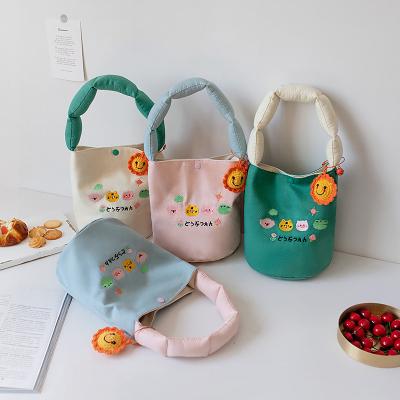 China High Quality Summer Small Canvas Shopping Bag Cute Female Embroidered Cartoon Tote Bag For Women Flower Bucket Bag for sale