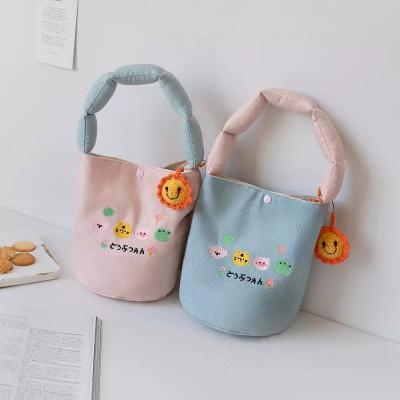 China Cute Summer Mini Canvas Shopping Bag Female High Quality Embroidered Flower Bucket Bag Small Tote Bags Cartoon for sale