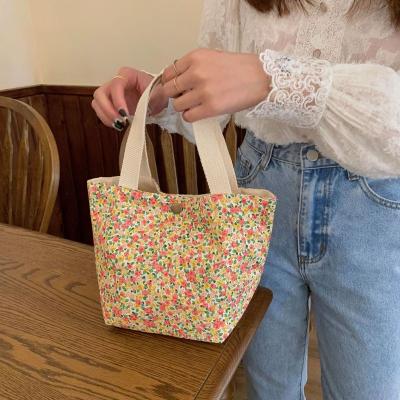 China High Quality Floral Portable Lunch Bag Cotton Fabric Picnic Food Bags Ladies Casual Handbag Mini Hand Bag Durable Shopping Girls Lunch Pocket for sale