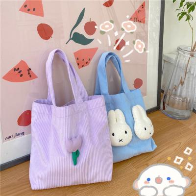 China Autumn And Winter New Fashion Rabbit Pattern Handbag Cute Bento Lunch Bag Small Sweet Small Handbag Corduroy Lunch Bag High Quality for sale