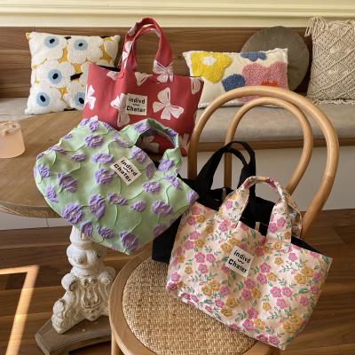 China 2022 High Quality Sublimation Bow Handbag Food Storage Tote Bag Polyester Princess Cute Temperament Hand Portable Carrying Lunch Bento Bag for sale