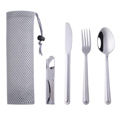 China Modern Portable Camping Cutlery Set Travel Stainless Steel Flatware Set Knife Fork Spoon Camping Cutlery Bag for sale