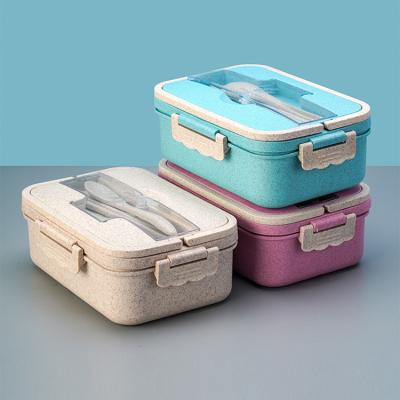 China Wheat Straw Lunch Box Leakproof Food Minimalist Portable Bento Lunch Box With Spoon Containers Fork Chopsticks For Kids for sale