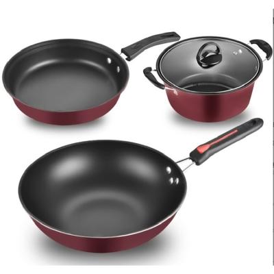 China Iron Non Stick Kitchen Gift Minimalist Thin Pot, Flat Bottom 3pcs Pan Set Non Stick Pots Hot Sale Frying Cookware Non Stick for sale