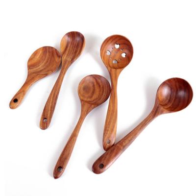 China Sustainable Wooden Spoons For Cooking Non Stick Kitchen Utensil Set Wooden Spoons Cookware Set Non Scratch Natural Teak for sale