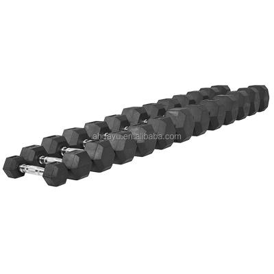 China rubber & Rubber Coated Cast Hex Dumbbell With Contoured Chrome Handle for sale