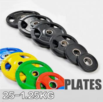 China Perfect for Colored Rubber Coated Weight Plate / 1.25, 2.5, 5,10,15,20,25kg / 26.5mm, 29mm, 31mm, 51mm Tri Grips Weight Lifting 3 Grips for sale