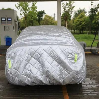 China Anti Sunlight & Silver Waterproof Snowproof Anti Hail Protection Car Cover With Zipper On The Driver Seat Universal Car Cover for sale