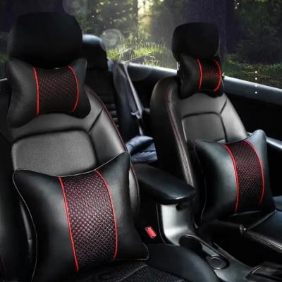 China Protect Neck Universal Environmental Friendly Car Neck Rests Both Side Pack PU Leather Headrest For Head Pain Relief Filled Fiber Car Pillow for sale