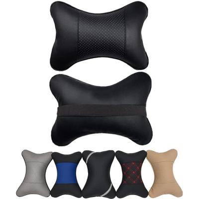 China Protect Neck Black Car Neck Rests Both Side PU Leather Headrest 2pieces Pack Fit For Most Cars Filled Fiber Universal Heatrests Pillow for sale