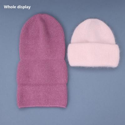 China Custom Wholesale Real COMMON Rabbit Fur Hat Winter Hooded Warm Female Solid Adult Head Covers Beanie Hats For Women for sale