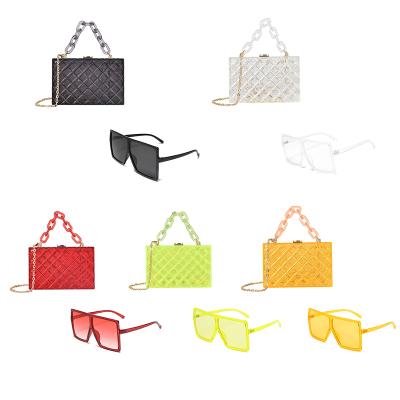 China Small beach charm maker candy color box beach clutch shades acrylic female square transparent chain wrap and purse set for sale