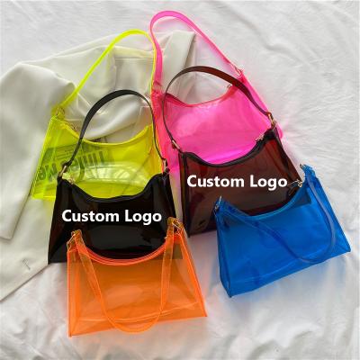 China Fashion Women Pray Custom Plastic Cross Tote Logo Clear Duffle Beach Kid Purse - Clear Holographic PVC Jelly Underam Bags Body Purse for sale