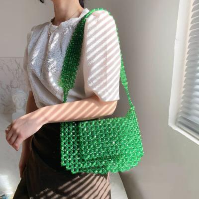 China Couturier designer retro beaded handwoven acrylic green pearl beach clutch bag diy material evening green for girls for sale