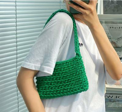 China Fashion New Arrival 2022 Summer Pray Cotton Knit Kit Rope Hand - Woven Small Armpit Simple DIY Crochet Shoulder Bag Handmade Bag For Girl for sale