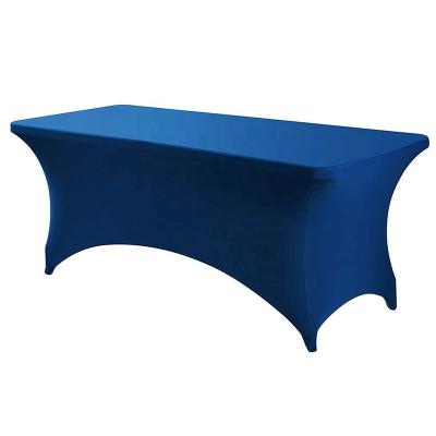 China Oilproof Aomiss Rectangle Spandex Fitted Table Covers Royal Blue Wedding Table Cloth for sale