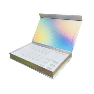 China Customized Biodegradable Silver Holographic Magnet Gift Packaging Cosmetic Box With Custom Logo for sale