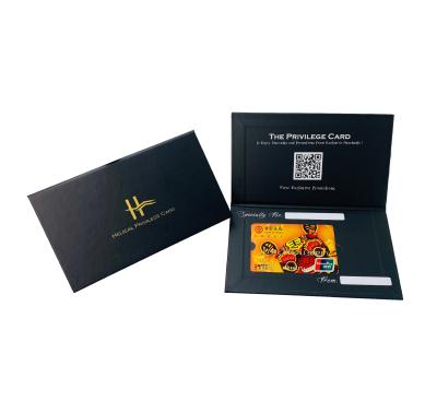 China Biodegradable Luxury Black Gift Voucher Package Membership Card Gift Box With Gold Foil Logo for sale