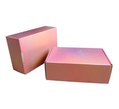 China Recycled materials like pink hologram corrugated box packaging loungwear and pajamas ad box for sale