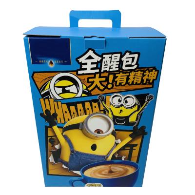 China Recycled Materials Printing Custom Snacks Cardboard Packing Box Snacks Corrugated Gift Package Box With Handle for sale