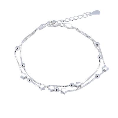 China FASHIONABLE Double Bubble Beads 925 Cube Beads Chain 925 Silver High Quality Silver Stars Anklet Jewelry for sale