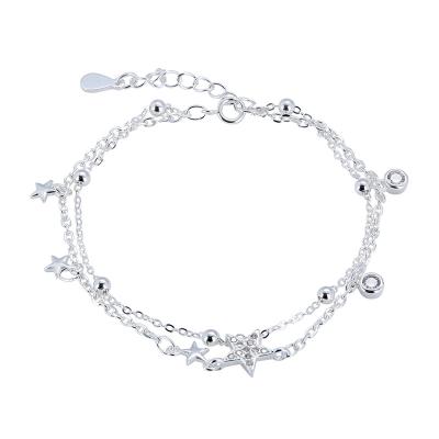 China TRENDY Star and Bubble Glitter Beads Double 925 Women Anklet Chain Chian Silver Jewelry for sale