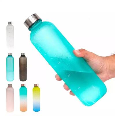 China Motivational Stocked 32oz Frosted With Time Marker Lid Silicone Ring 1000ml BAP Free Plastic Sports Water Bottle for sale