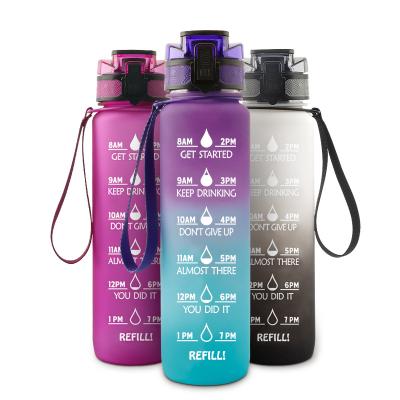 China Sports Hot Water Bottle Product Stocked Plastic Water Bottle With Time Marker Customized Logo Gym Outdoor Bike BPA Free for sale