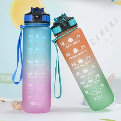 China Stocked Address Sports Water Bottle With Straw 32oz Tritan Plastic 1000ml With Weather Marker BPA Free Custom Logo for sale