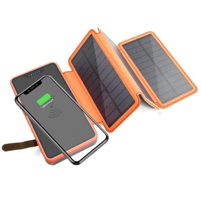 China 2pcs Low MOQ Waterproof External Portable Solar Wireless Power Bank 20000mAh Folding Dual USB Foldable Solar Charger for sale