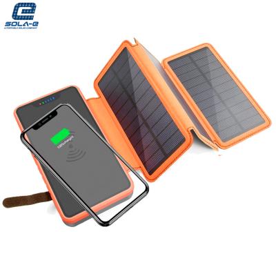 China Safety Foldable Wireless Charger Fast Charging Folding Solar Panel with Flashlight Dual USB Wire Power Bank for Smart Phone for sale