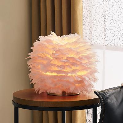 China Modern Pink Girl Table Room Kids Girl Table Lamp Warm And Romantic Feather Light for sale