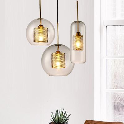 China Modern Nordic Style Decor Glass Ball Gold Metal Pendant Lamps Design Modern Lead Crystal Living Room Chandeliers Lights for sale