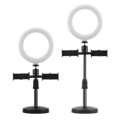 China 6 Inch Dimmable Led Live Broadcast Holder Ring Fill Desk Light With Two Cell Phone Holders for sale