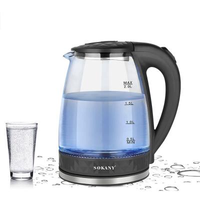 China Electric Water Kettle Electric Kettle LED Water Heating Blue Light Automatic Power Off Household Glass 2L for sale